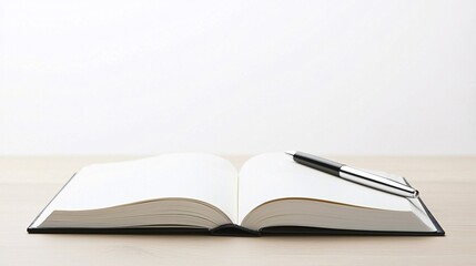 Poster - Freshly opened book with a pen beside it, symbolizing the start of a new story