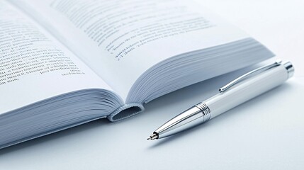 Poster - Freshly opened book with a pen beside it, symbolizing the start of a new story