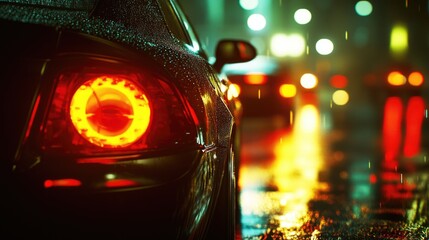 Poster - A close-up shot of a car on a city street at night