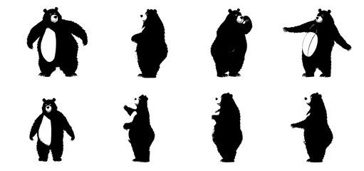 Aufkleber - The modern illustration features a cute flat bear, which is a cartoon forest wild animal shown in different poses, and also serves as a fluffy baby bear mascot set