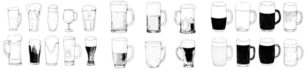 Poster - Engraving a beer mug, the design features a carved tankard filled with foamy ale, surrounded by etched beverages and a bar pub theme, ideal as a party or holiday accessory, or anniversary gift, with