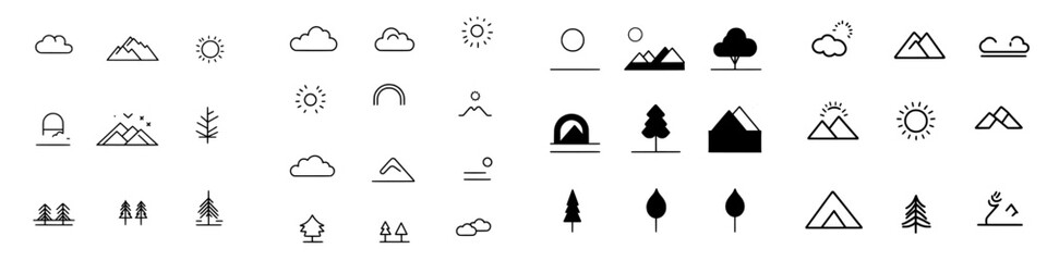 Aufkleber - Nature creates landscapes that include mountains, fields, and rivers, as depicted in a modern illustration