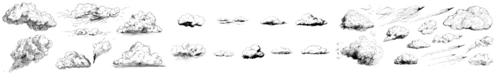Poster - The illustration showcases hand-drawn clouds, fluffy weather elements, and an engraved cloudscape that embodies the atmosphere and meteorology of a storm forecast in a modern setting