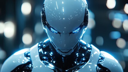 Aufkleber - Corporate-style humanoid AI robot, futuristic background, photorealistic design, clean and modern 