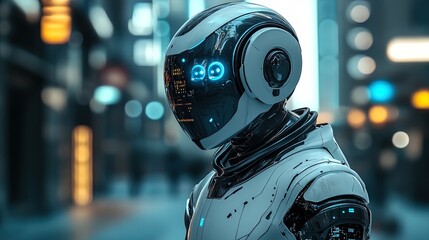 Aufkleber - Corporate-style humanoid AI robot, futuristic background, photorealistic design, clean and modern 