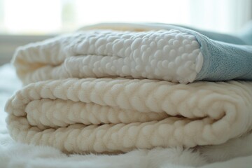 Poster - A stack of towels resting on a bed, ready for use