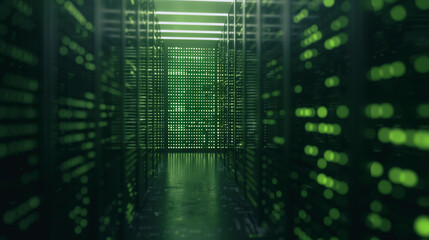 Poster - Digital Sanctuary: A modern data center, showcasing rows of servers in a cutting-edge computing environment, a futuristic and technological scene. 