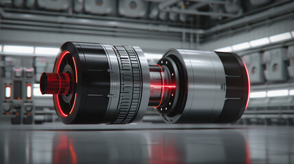 Poster - engineering marvel: futuristic energy core glows with crimson light, showcasing innovation and techn