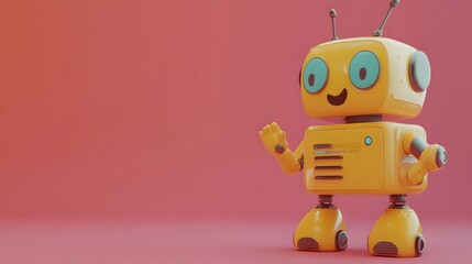 Poster - Friendly robot waving on pink background: artificial intelligence and innovation