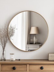 Poster - A traditional wooden dresser with a large mirror above and a decorative vase on top