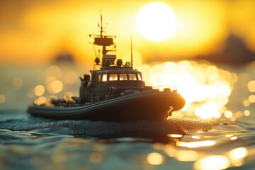 Poster - A small toy boat floats on the surface of calm water, with no background or context