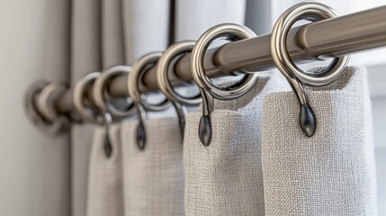 Aufkleber - Close-up shot of a curtain with metal rings, often used as decorative element or room divider