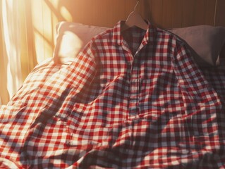 Poster - A red and white checkered blanket lies flat on a bed, perfect for adding a pop of color to any room's decor
