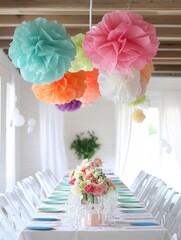 Poster - A beautifully decorated table filled with various types of flowers, perfect for a special occasion or as a decorative piece