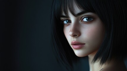 Aufkleber - Close-up portrait of a woman with dark hair and facial features