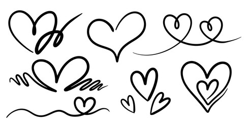 Leinwandbilder - Set of Heart line art , Doodle sketch style of hearts icon vector illustration for concept design.