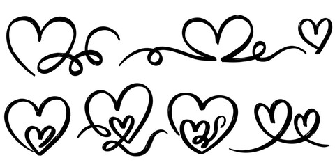Leinwandbilder - Set of Heart line art , Doodle sketch style of hearts icon vector illustration for concept design.