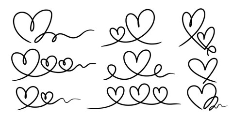Leinwandbilder - Set of Heart line art , Doodle sketch style of hearts icon vector illustration for concept design.