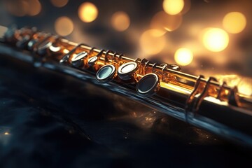 Poster - A close-up view of a flute placed on a table, great for musical or decorative uses