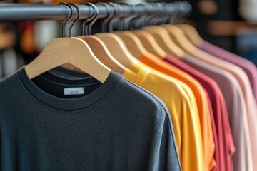 Poster - A row of vibrant shirts hanging from a rack, perfect for fashion or lifestyle photography