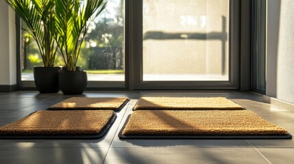 Aufkleber - A pair of rugs resting on a tiled surface, perfect for indoor or outdoor use