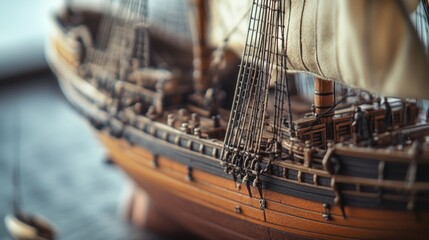 Poster - A scale model of a ship sitting on a table with detailed features