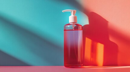 Poster - A clear glass bottle filled with a pale yellow liquid sits atop a wooden or metal table