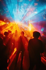 Aufkleber - A group of people gathered around a bright light source, potentially indicating a sense of hope or guidance