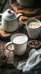 Aufkleber - A close-up shot of a wooden table featuring two cups of coffee, perfect for office or home use