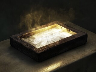 Poster - A wooden box with a lamp on top