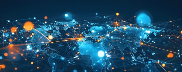 Poster - Global network connecting world cities with data flowing across continents