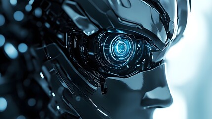 Poster - Futuristic cyborg showing complex robotic eye and face structure