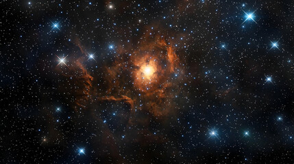 Vibrant Orange Nebula Surrounded By Thousands Of Sparkling Stars In Deep Black Space