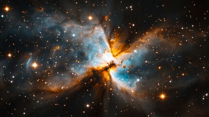 Wall Mural - A bright orange and blue star is surrounded by a cloud of stars