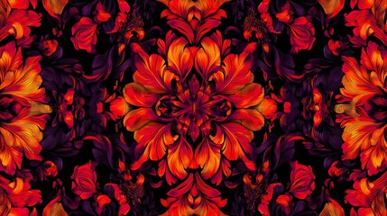 Poster - Flaming floral damask pattern creating luxurious and decorative backdrop