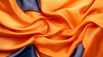 Poster - Orange and blue silk fabric flowing and forming elegant curves