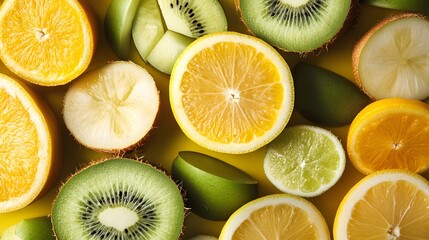 Poster - Sliced citrus fruits and kiwis creating vibrant and refreshing pattern