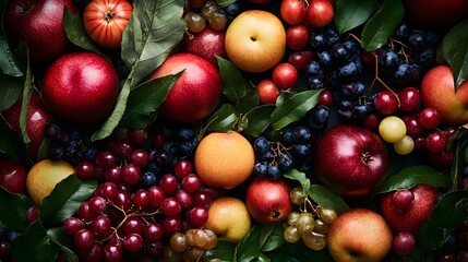 Poster - Freshly picked apples and grapes creating a vibrant autumnal display