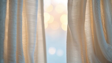 Poster - soft sunlight filters through light, flowing curtains creating a serene home atmosphere in the early