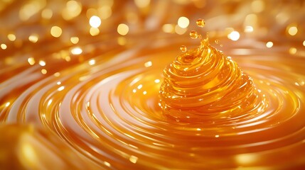 Poster - Golden honey splash creating concentric ripples and droplets