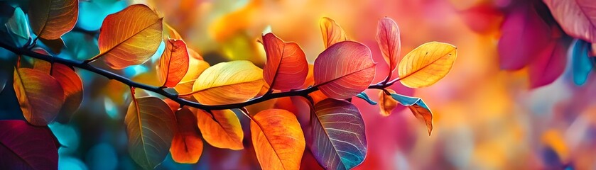Poster - Vibrant autumn leaves creating a colorful display on a branch