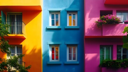 Aufkleber - Colorful buildings showing modern architecture and vibrant colors