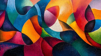 Aufkleber - Colorful abstract painting showing intertwined shapes and cracked texture