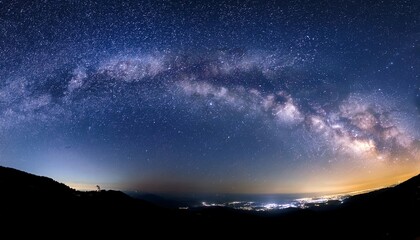 panorama blue night sky milky way and star on dark background universe filled with stars nebula and 