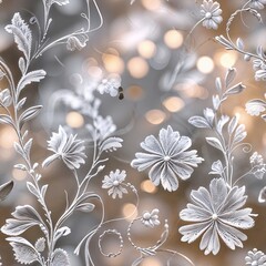 Poster - Elegant floral design with a soft background featuring intricate white flowers and subtle bokeh lights