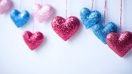 Poster - Hanging glitter hearts showing romance and love for valentine's day