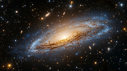 Wall Mural - A spiral galaxy with a bright yellow star in the center