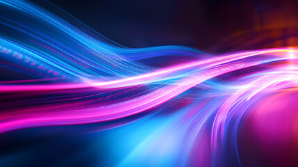 Poster - Abstract background of modern tech gradient waves in blue and pink hues, technology, modern, abstract, background, waves. Dynamic abstract light trails in neon pink and blue hues