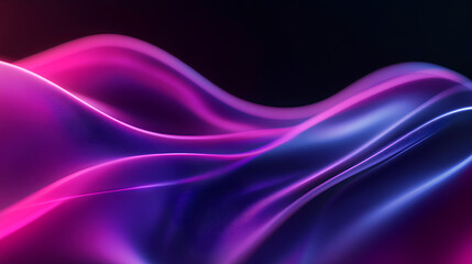 Poster - abstract fluid holographic iridescent purple curved wave in dark background 3d render. gradient desi