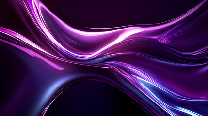 Poster - abstract fluid holographic iridescent purple curved wave in dark background 3d render. gradient desi